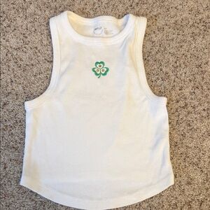 Aerie White Tank Top with Green Clover Design